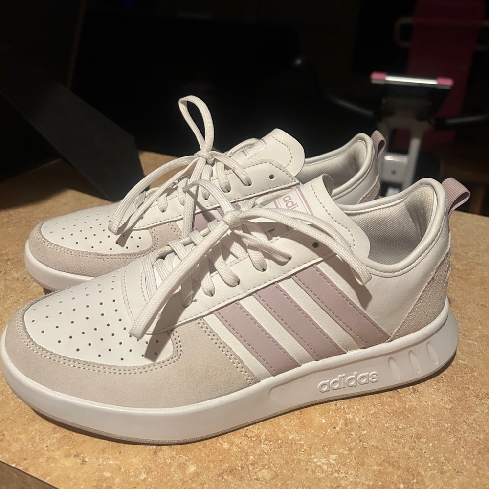 Adidas Women's White and Light Pink Sneakers